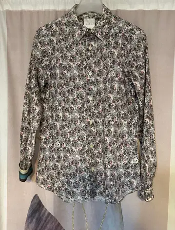 폴스미스 아티스트 스트라이프 플로럴 골드 버튼 꽃무늬 셔츠 일본제