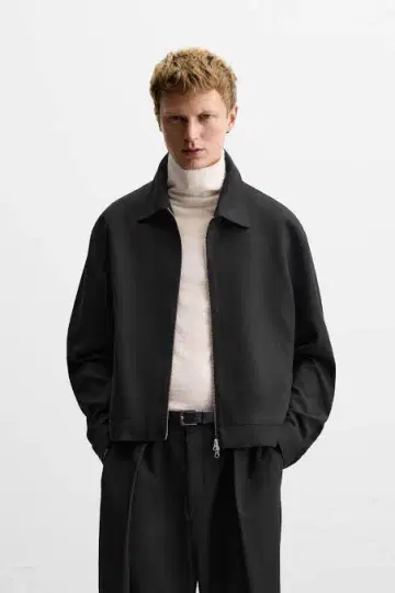 ZARA 남성용 블랙 블루종 집업 자켓 사이즈 42