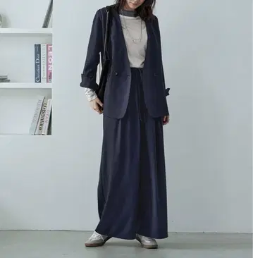 STYLE DELI 네이비 셋업 와이드 팬츠