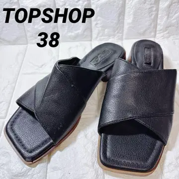TOPSHOP 플랫 샌들 플랫 스퀘어 크로스 38 블랙 블랙
