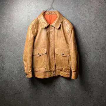 vintage 가죽 자켓 브라운 더블 포켓 풀 집업