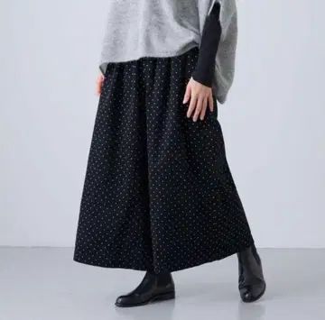 카구레 도트 코듀로이 와이드 팬츠 bk