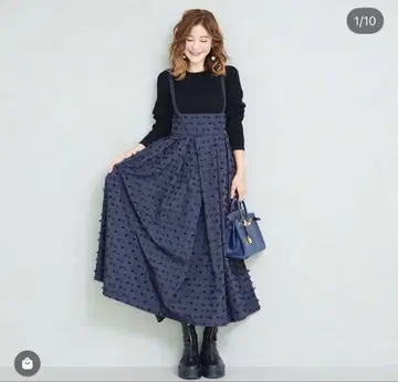 OBLI 요네자와 별주 프린지 오버롤 스커트 원피스 네이비 새상품급