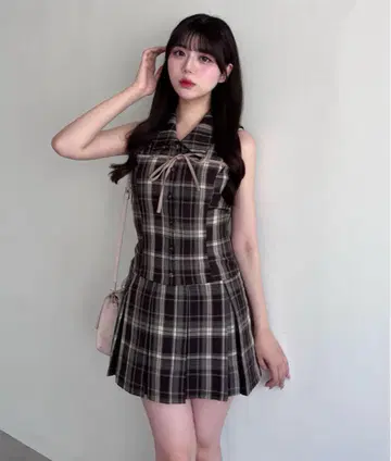 올리브 데 올리브 슬리브리스 셔츠 미니 원피스 브라운
