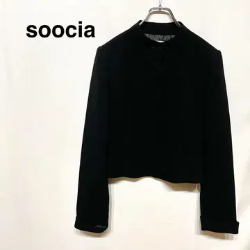 soocia 포멀 여성용 예복 긴팔 블랙 내 버튼 둥근넥