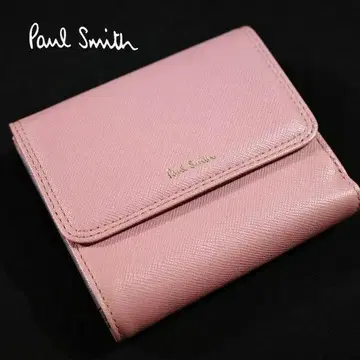 폴 스미스 소가죽 가죽 접이식 지갑 크로스 그레인 핑크 x 그레이