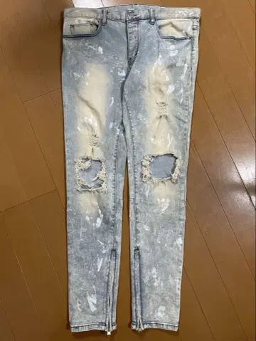 mnml 데님 데미지 가공 스키니 데님