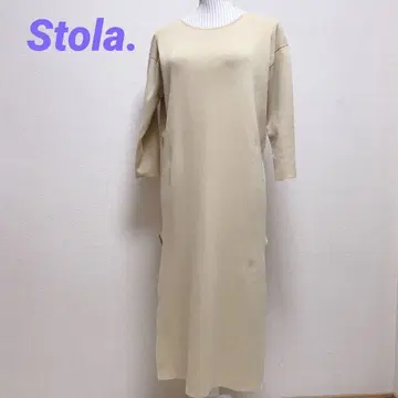 스트라 롱 원피스 니트 원피스 7부 소매 슬릿 아이보리