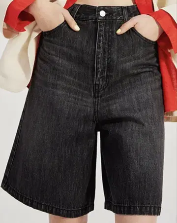 사이드 고무 데님 하프 팬츠 미라 오웬 블랙 데님 새상품급