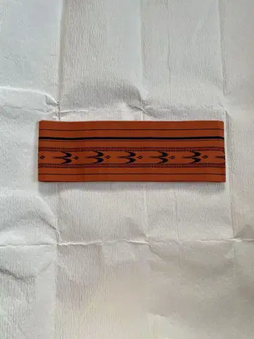 반폭 오비 벽돌색에 다크 네이비 류큐 패턴 used