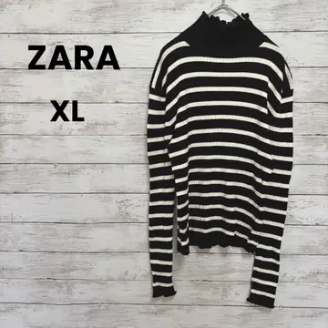 [ ZARA ] 자라 니트 하이넥 ( XL ) 보더 스웨터 목 소매 프릴