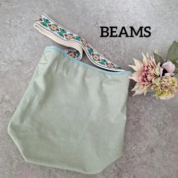 BEAMS 빔즈 민트 그린 자수 토트백