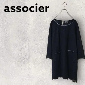 associer 레이스 원피스 3L 블랙 긴팔 무릎 기장 여성용