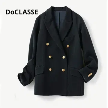 DoCLASSE 밀라노 리브 울 혼방 더블 자켓 네이비 골드 버튼 9호