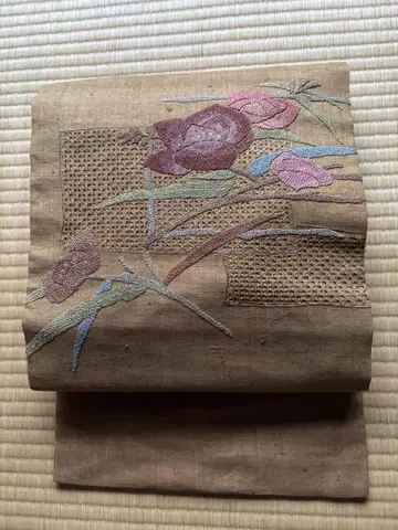 나고야 오비 지 상량 자수 순수 실크