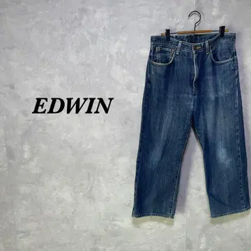 EDWIN 데님 팬츠 스티치 가죽 라벨 절개 34 x 34 블루 4613