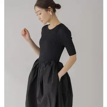 리그림 regleam 리브 니트 절개 반팔 원피스 네이비 M 사이즈