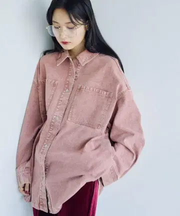 인기 완판템 새상품 렙심 프린지 패치 빅 데님 셔츠 핑크