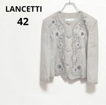 고급 LANCETTI 란체티 [ 42 ] 노카라 자켓 자수 긴팔