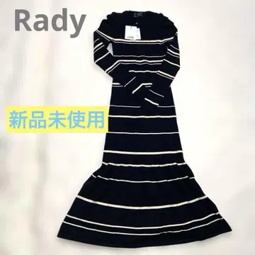 미사용 새상품 레이디 Rady 보더 무늬 롱 니트 원피스 M