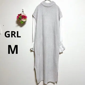 a4825 GRL 니트 롱 원피스 소매 블라우스 하이넥 긴팔 M