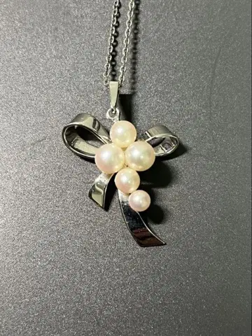 MIKIMOTO 펄 목걸이 실버 진주 리본