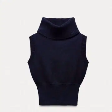 하이넥 니트 베스트 상의 네이비 슬리브리스