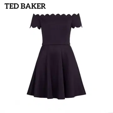 Ted baker 스캘럽 플레어 원피스 오프숄더 네이비