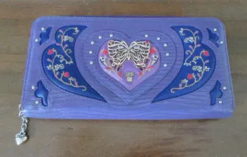ANNA SUI 안나수이 라운드 지퍼 장지갑 퍼플 보라색 천연 가죽
