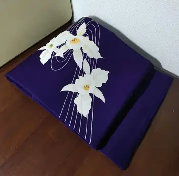 순수 실크 나고야 오비 시오제 보라색 카틀레야 패턴