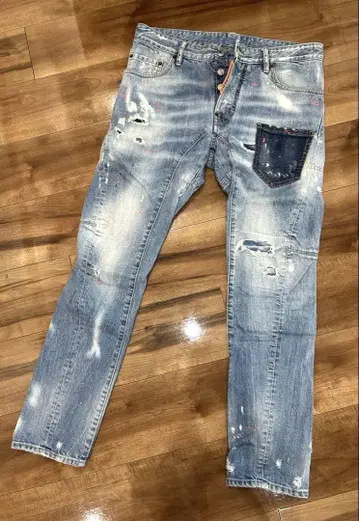 새상품급 DSQUARED 바이커 데님 팬츠 레어 오렌지 택