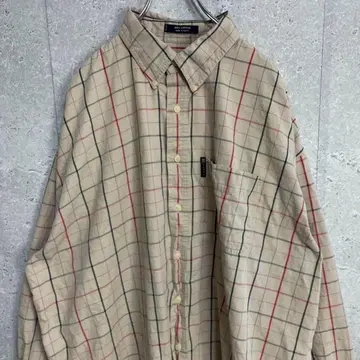 CHAPS 랄프 로렌 체크 무늬 긴팔 BD 셔츠 베이지 2XL