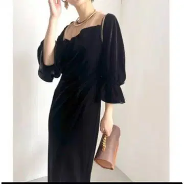 2WAY CURVE VELOURS DRESS 블랙 M 사이즈