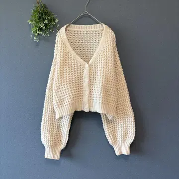 밤카[F] 청순 내추럴 루즈핏 숏 기장 시스루 니트 가디건