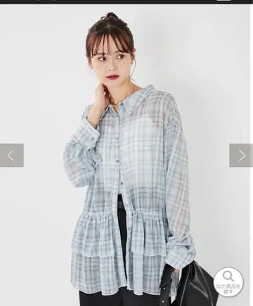 mystic 시어 체크 티어드 셔츠 블루