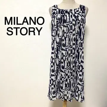 MILANO STORY 네이비 컬러 올 패턴 슬리브리스 시어 원피스