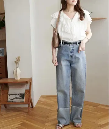 US 코튼 데님 롤업 팬츠 데님 팬츠 데님 색스 블루 L