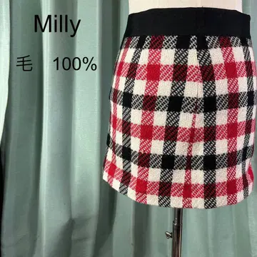 새상품급 밀리 체크 무늬 미니 스커트 모 100% 미국제 엘레강트
