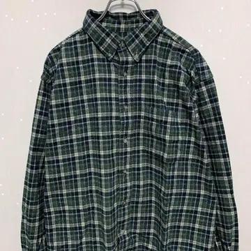 L.L.Bean 체크 긴팔 셔츠 그린 코튼100% 구제 의류 XL