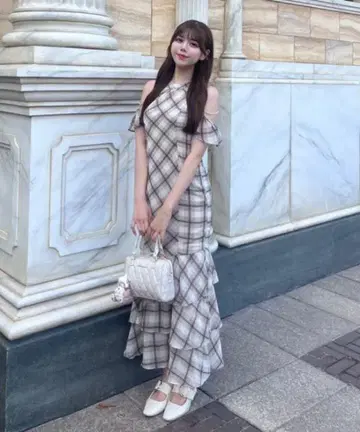 OLIVE des OLIVE 멜로우 암슬릿 롱 원피스 체크