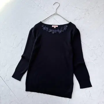 TOCCA 토카 리브 니트 꽃 모티브 M 네이비