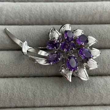 SILVER 자수정 스톤 브로치