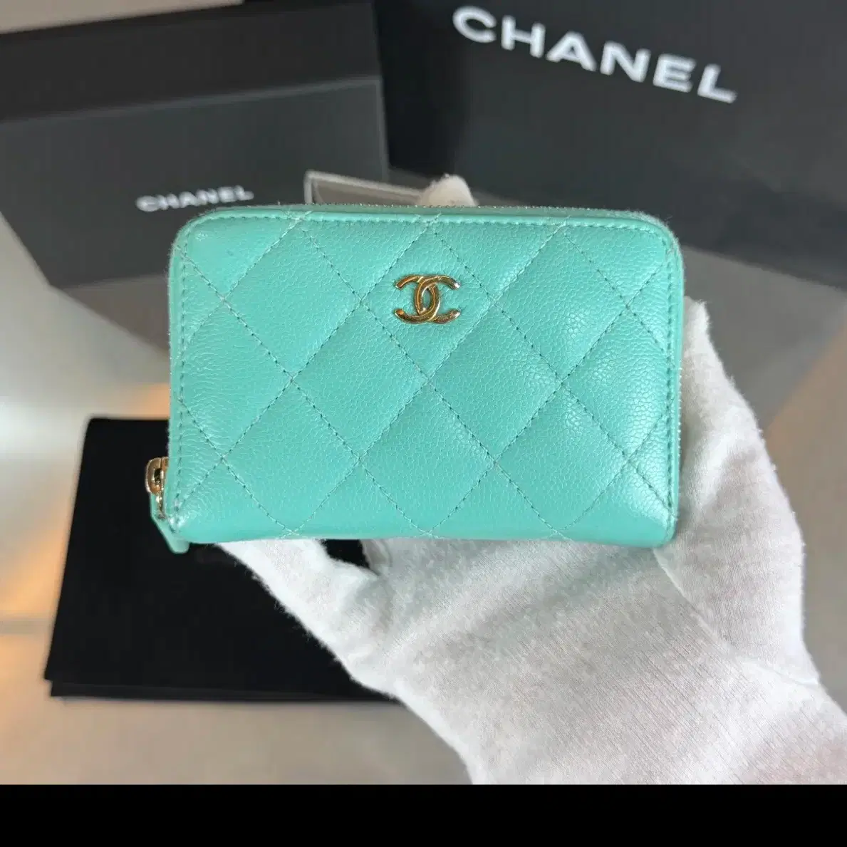 샤넬 CC 로고 클래식 캐비어 지퍼 코인 카드지갑