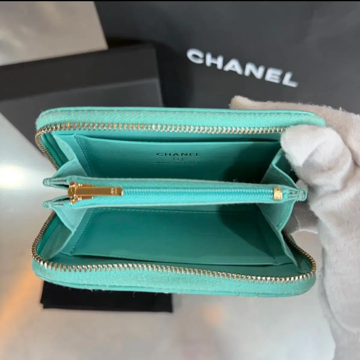 샤넬 CC 로고 클래식 캐비어 지퍼 코인 카드지갑