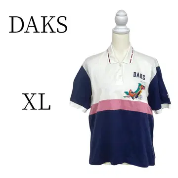 새상품급 DAKS 닥스 화이트 네이비 반팔 피케 셔츠 XL(LL)