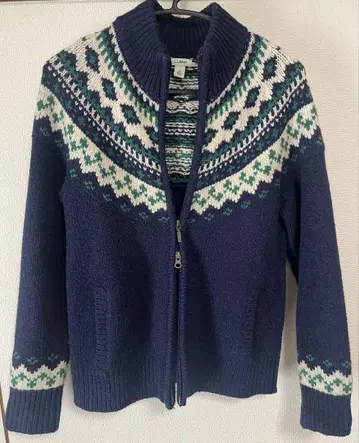 L.L.Bean 네이비 페어아일 패턴 집업 스웨터