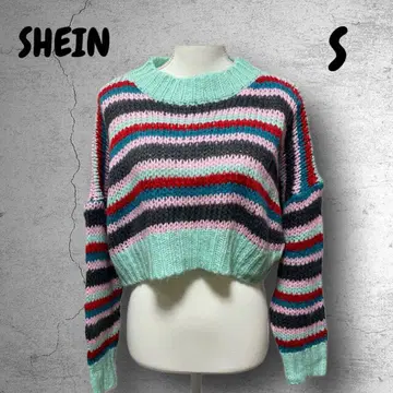 2098 [SHEIN] S 니트 크롭 보더 스타일 상의