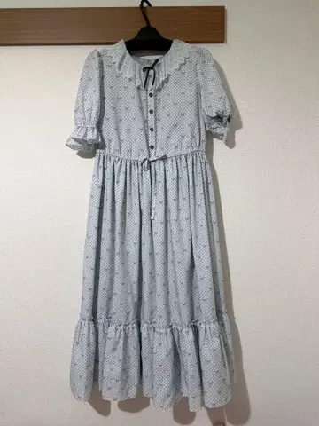 아오키 미사코 콜라보 리틀 도트 리본 레이스 옷깃 원피스