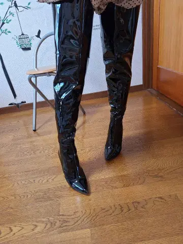 미사용 새상품 플리저 싸이하이 부츠 블랙 25cm 백 지퍼 에나멜