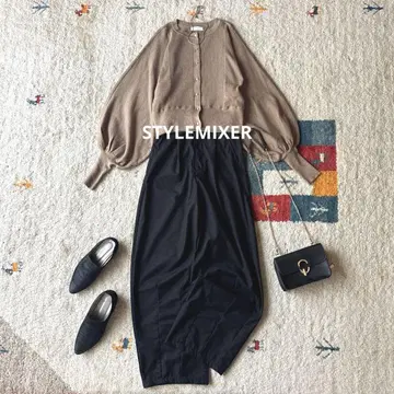 [새상품급] STYLEMIXER 볼륨 슬리브 가디건 모카 핀턱